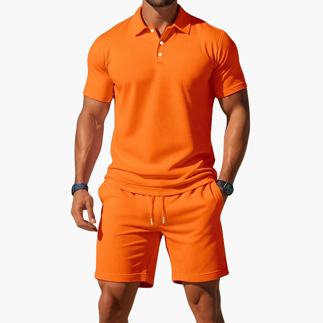Men's Polo Shirts Short Sleeve Casual Chic Set with Drawstring Shorts 2