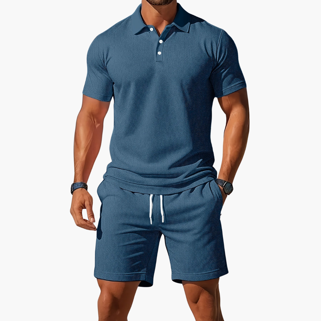 Men's Polo Shirts Short Sleeve Casual Chic Set with Drawstring Shorts 3