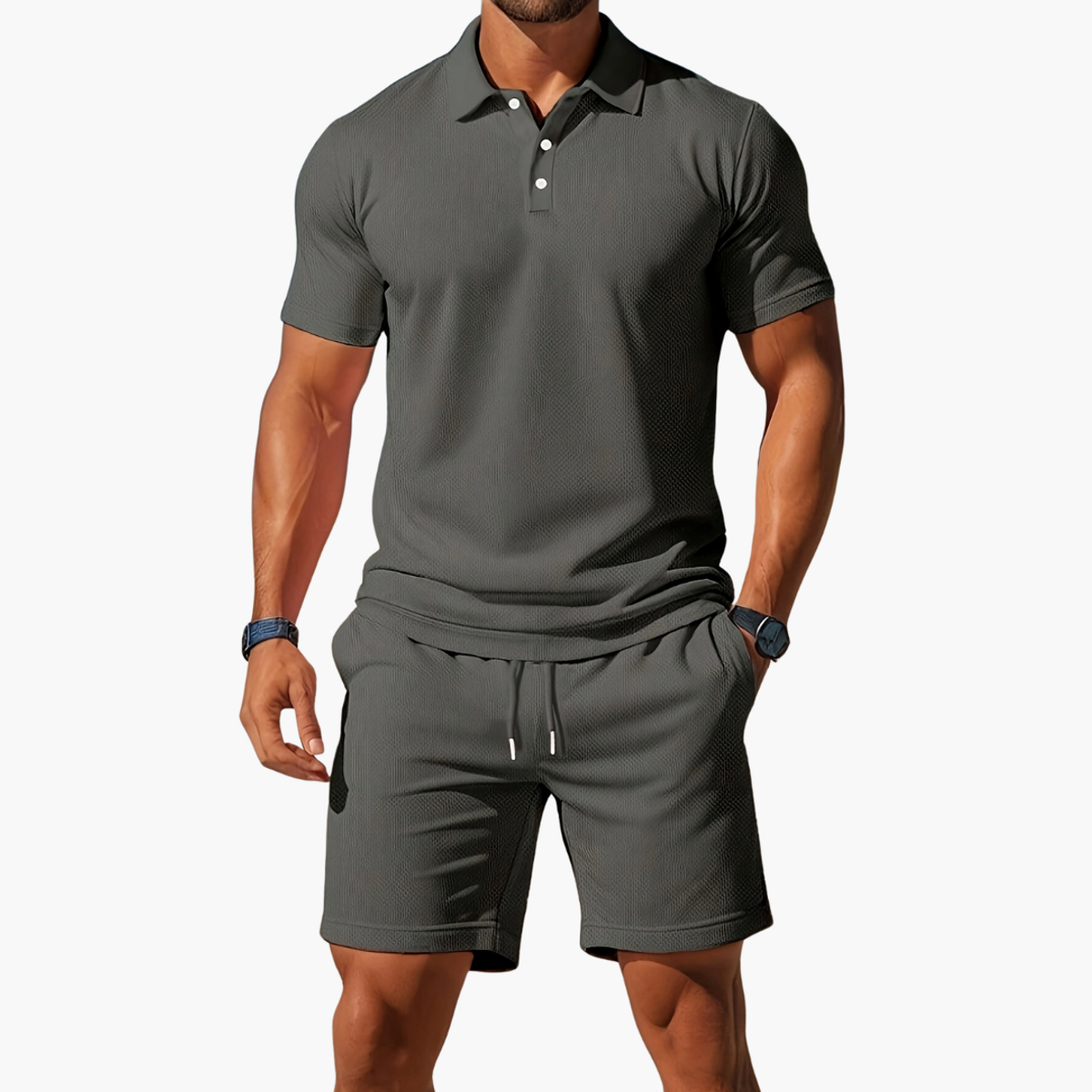 Men's Polo Shirts Short Sleeve Casual Chic Set with Drawstring Shorts 5