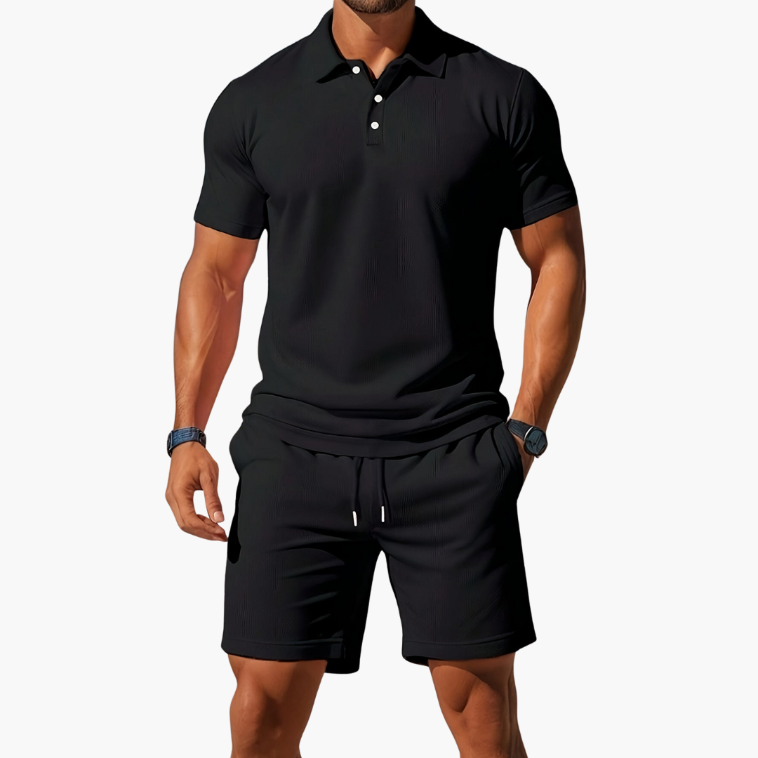 Men's Polo Shirts Short Sleeve Casual Chic Set with Drawstring Shorts 6