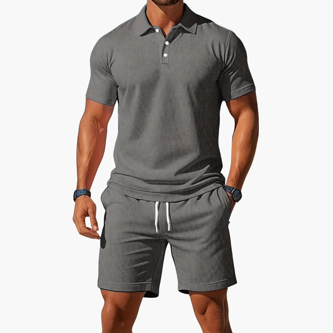 Men's Polo Shirts Short Sleeve Casual Chic Set with Drawstring Shorts 7