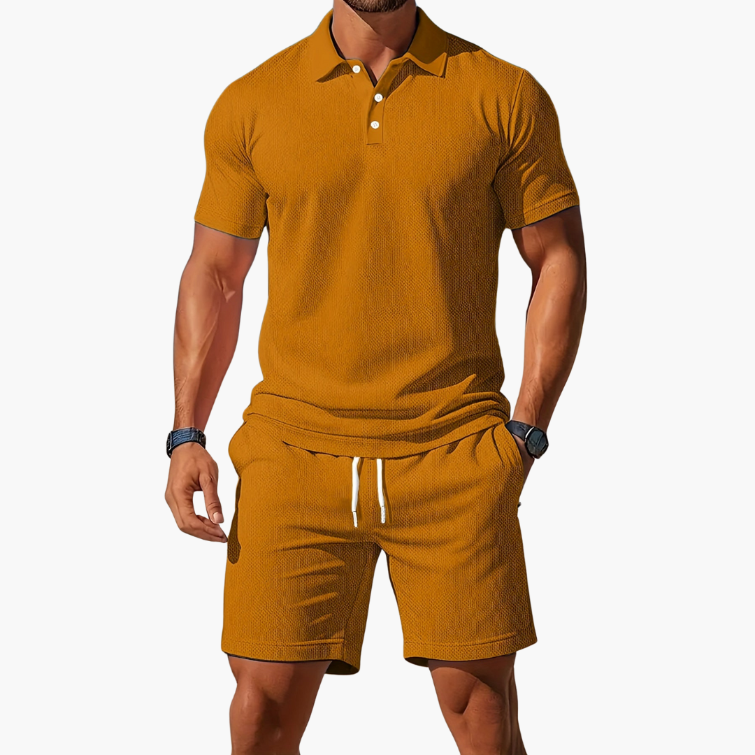 Men's Polo Shirts Short Sleeve Casual Chic Set with Drawstring Shorts 8