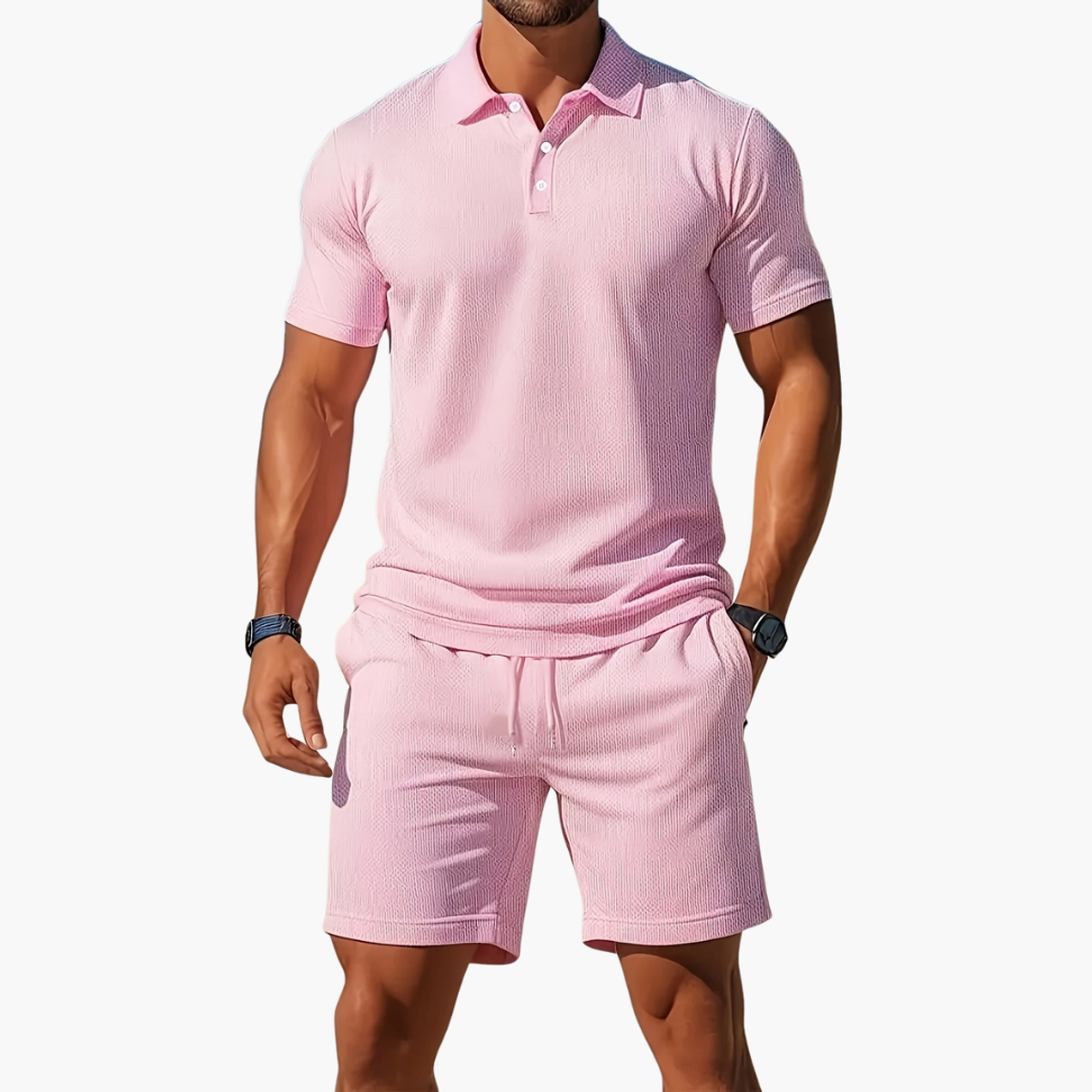 Men's Polo Shirts Short Sleeve Casual Chic Set with Drawstring Shorts 9
