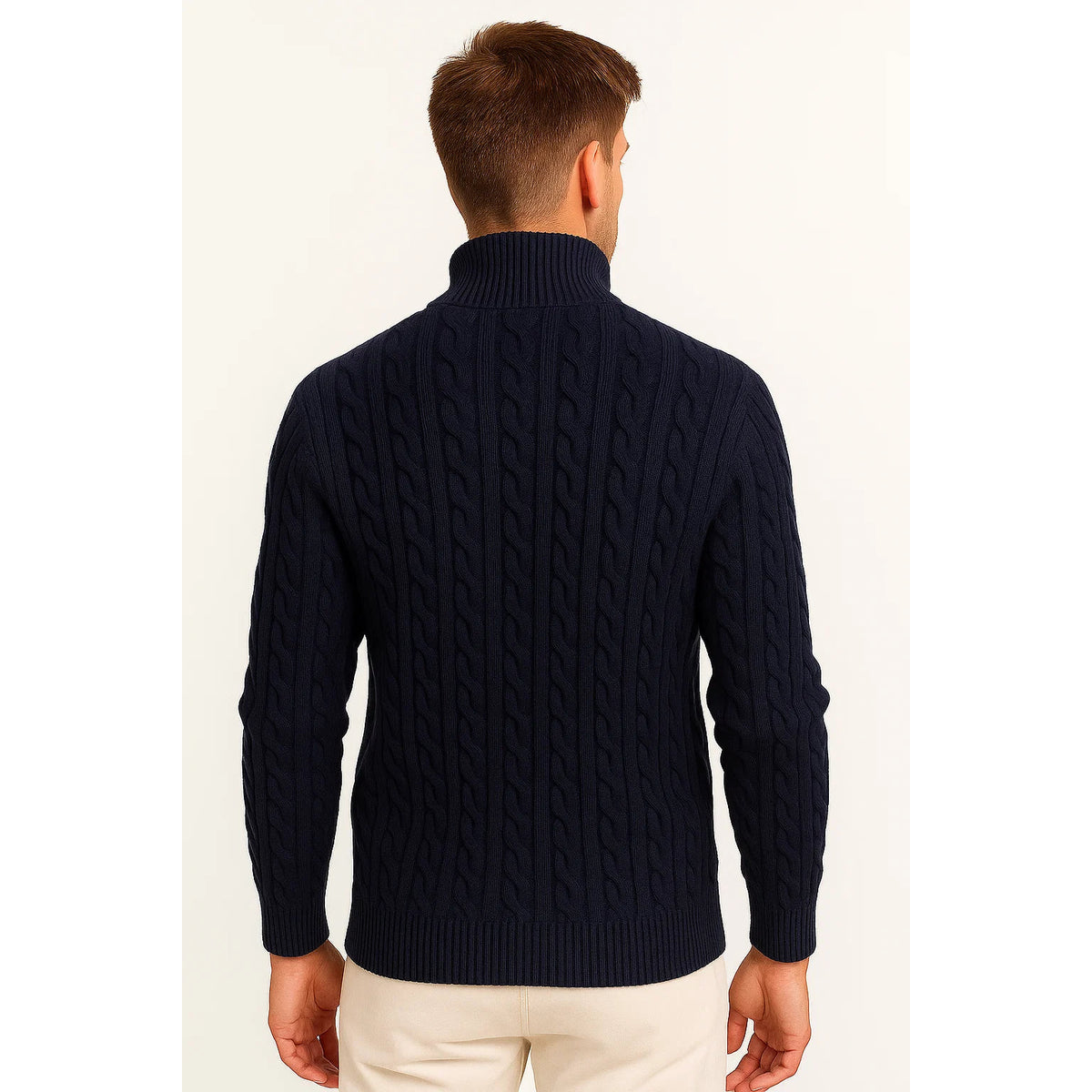 Men's Quarter Zip Sweater Elegant Cable Knit Jumper Casual Chic 4