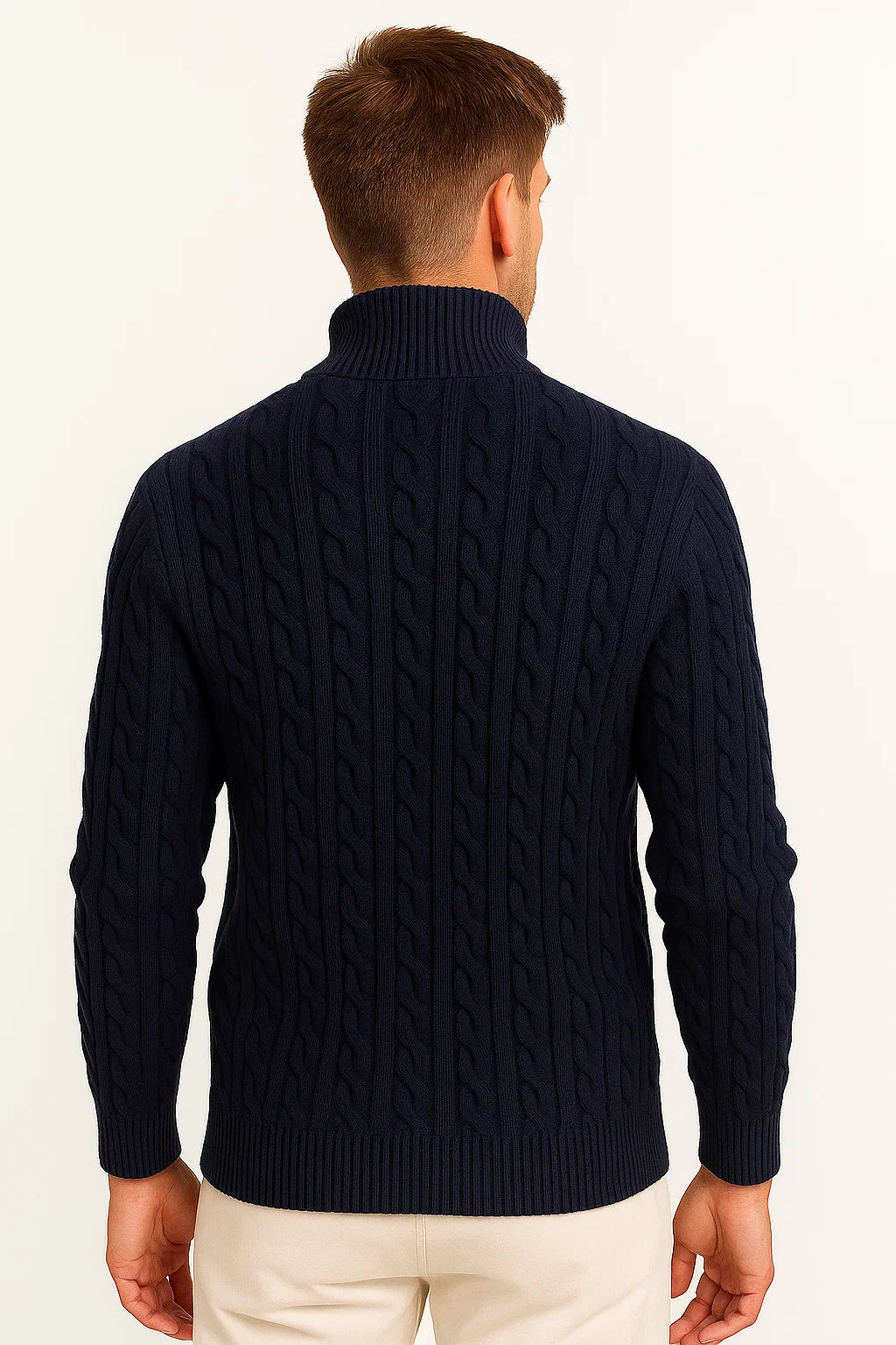Men's Quarter Zip Sweater Elegant Cable Knit Jumper Casual Chic 4