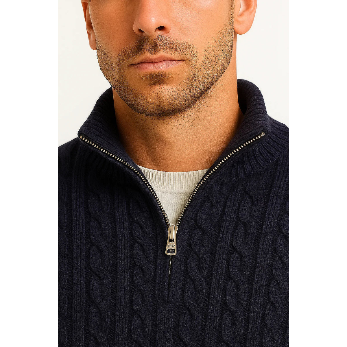 Men's Quarter Zip Sweater Elegant Cable Knit Jumper Casual Chic 6