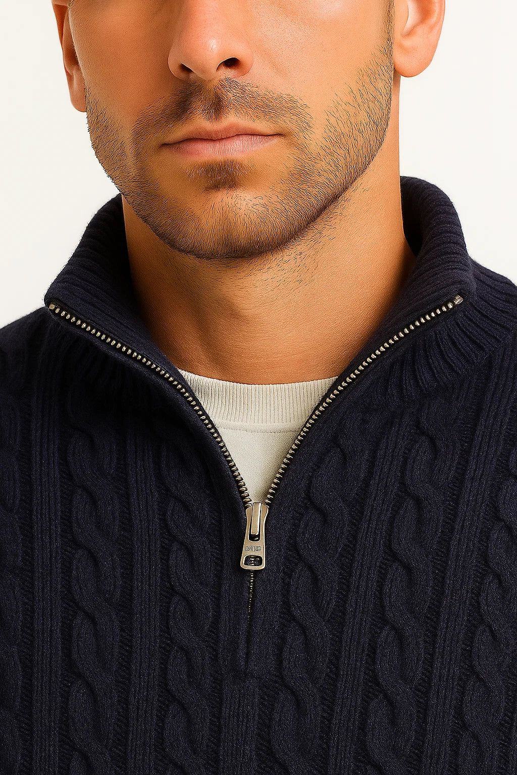 Men's Quarter Zip Sweater Elegant Cable Knit Jumper Casual Chic 6