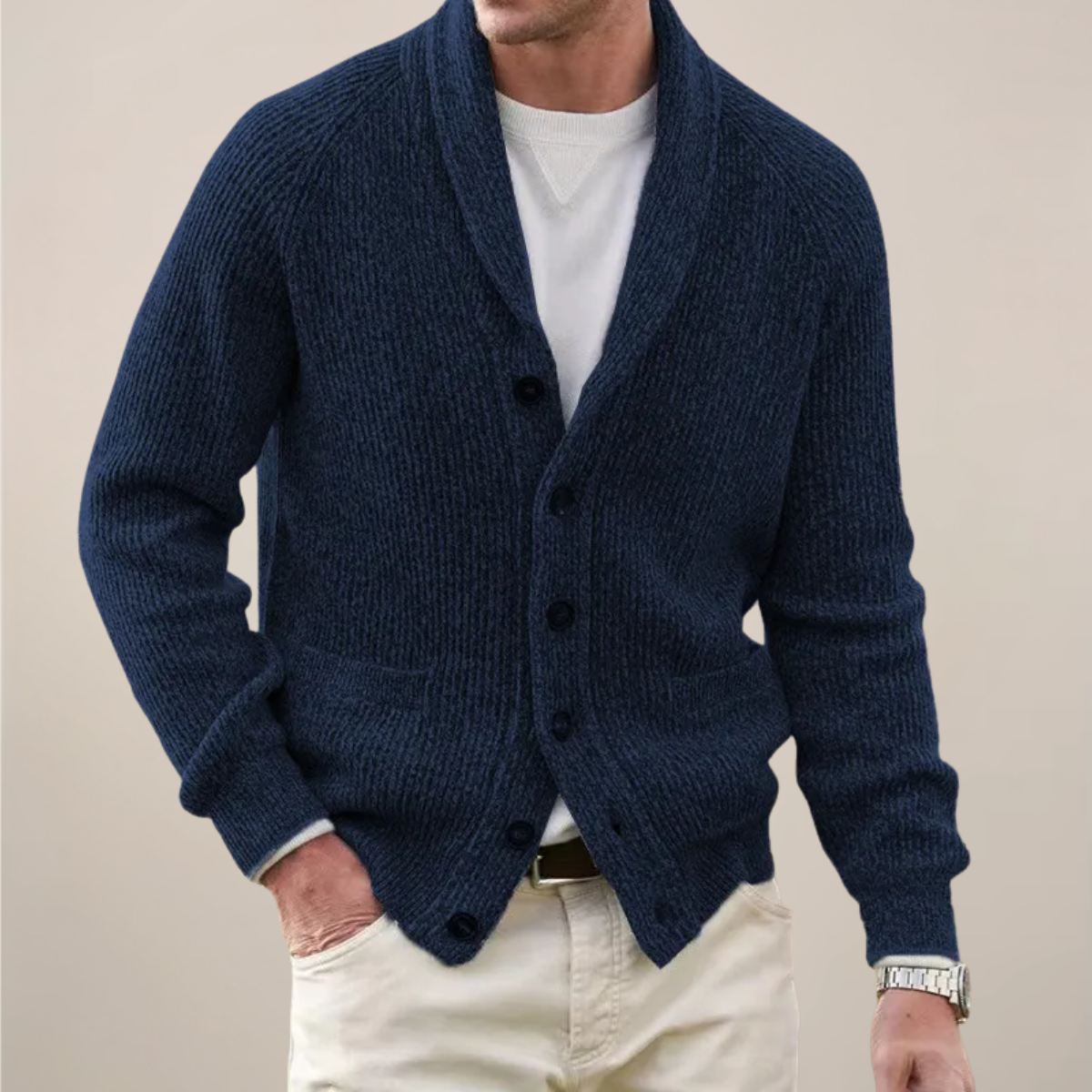 Men's Shawl Collar Cardigan Sweater Ribbed Texture Smart Casual Layering 1