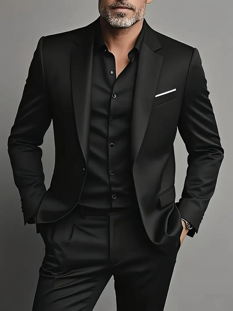 Men's Slim Fit Black Suit Two-Piece Tailored Formal Set 3