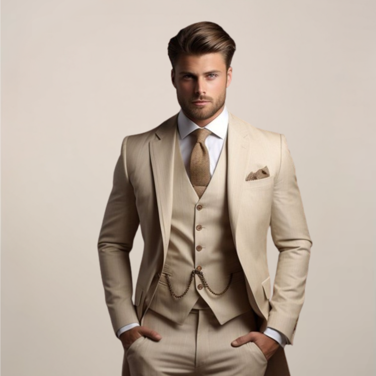 Men's Slim Fit Three-Piece Suit Wedding Tuxedo Elegant Style 0