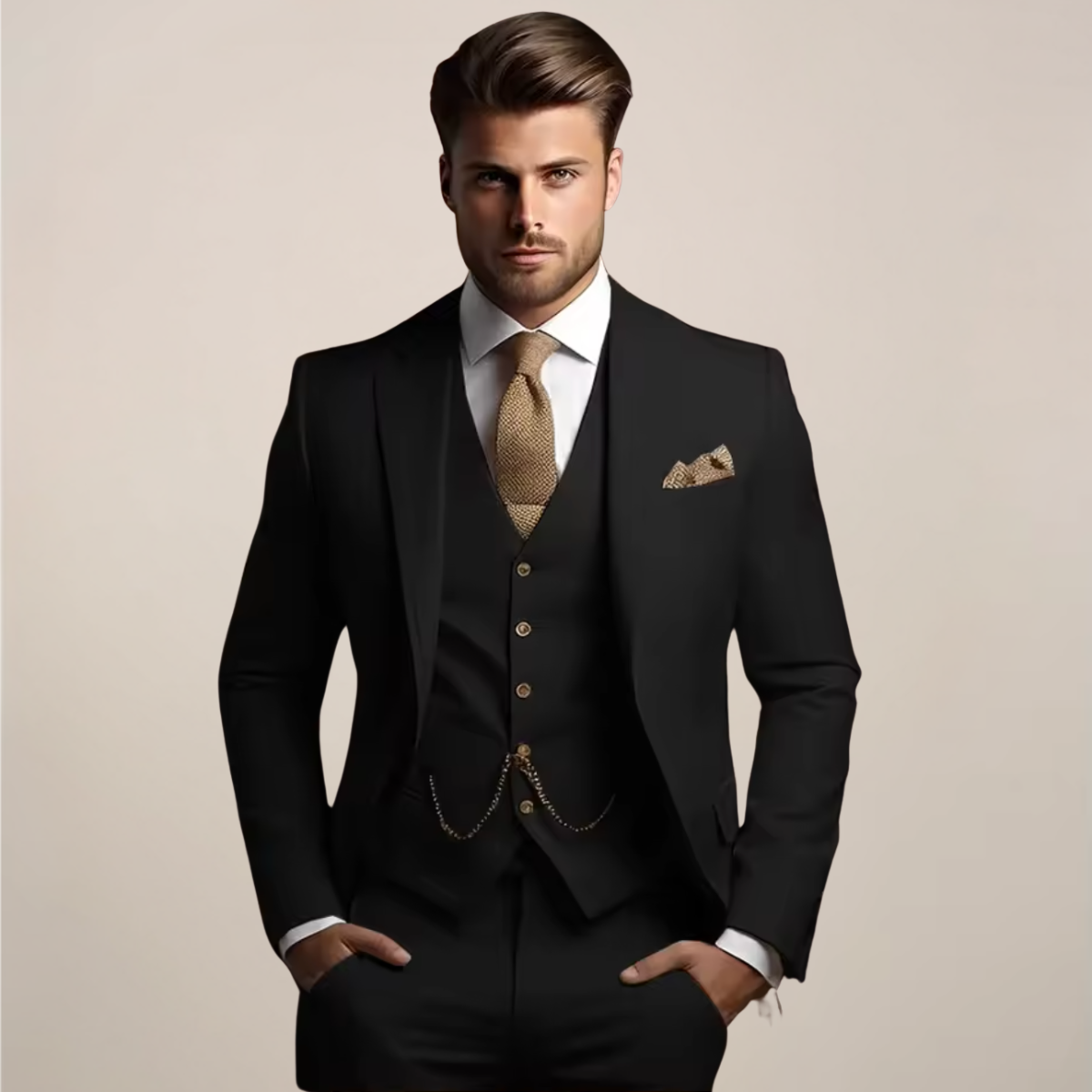 Men's Slim Fit Three-Piece Suit Wedding Tuxedo Elegant Style 1