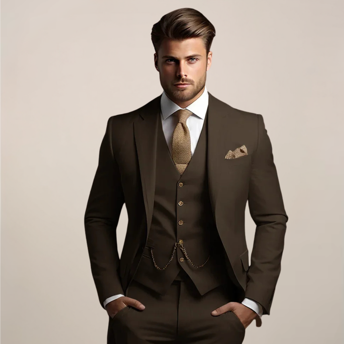 Men's Slim Fit Three-Piece Suit Wedding Tuxedo Elegant Style 3