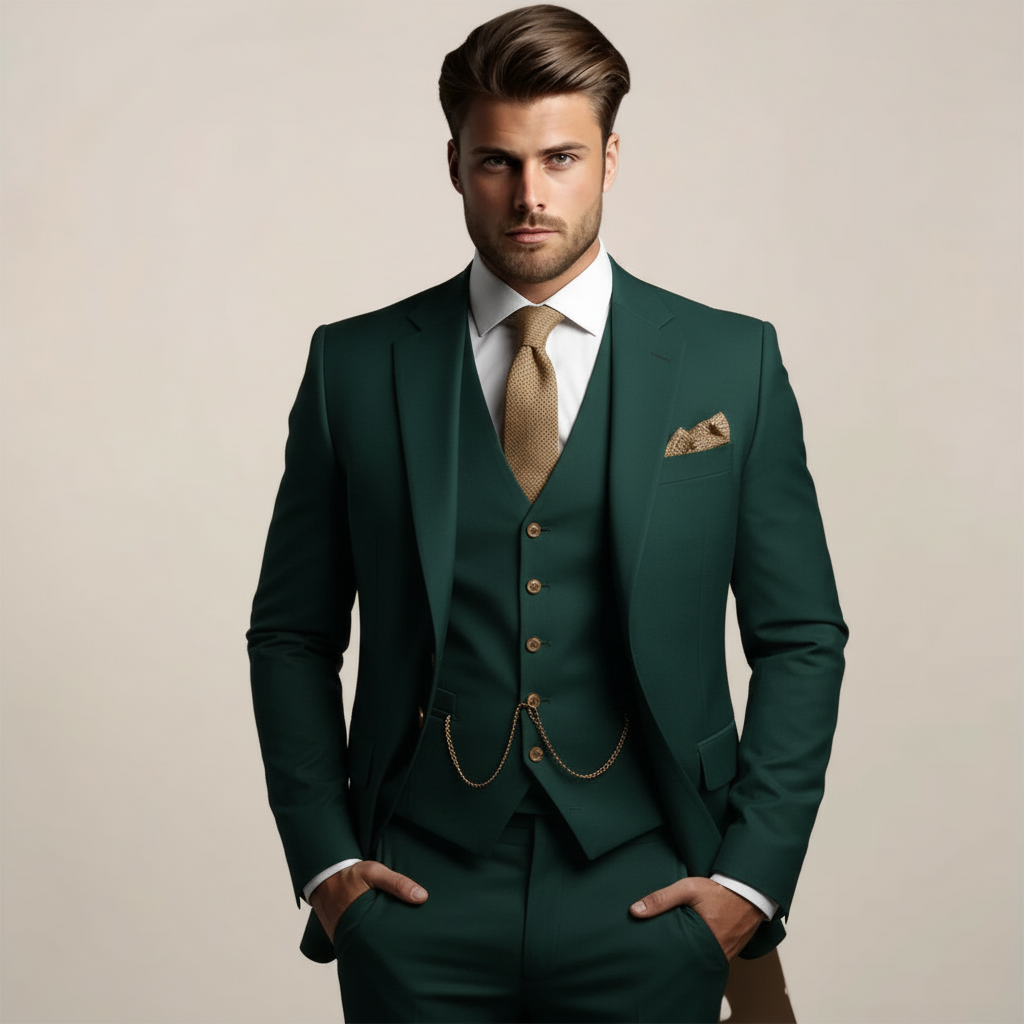 Men's Slim Fit Three-Piece Suit Wedding Tuxedo Elegant Style 4