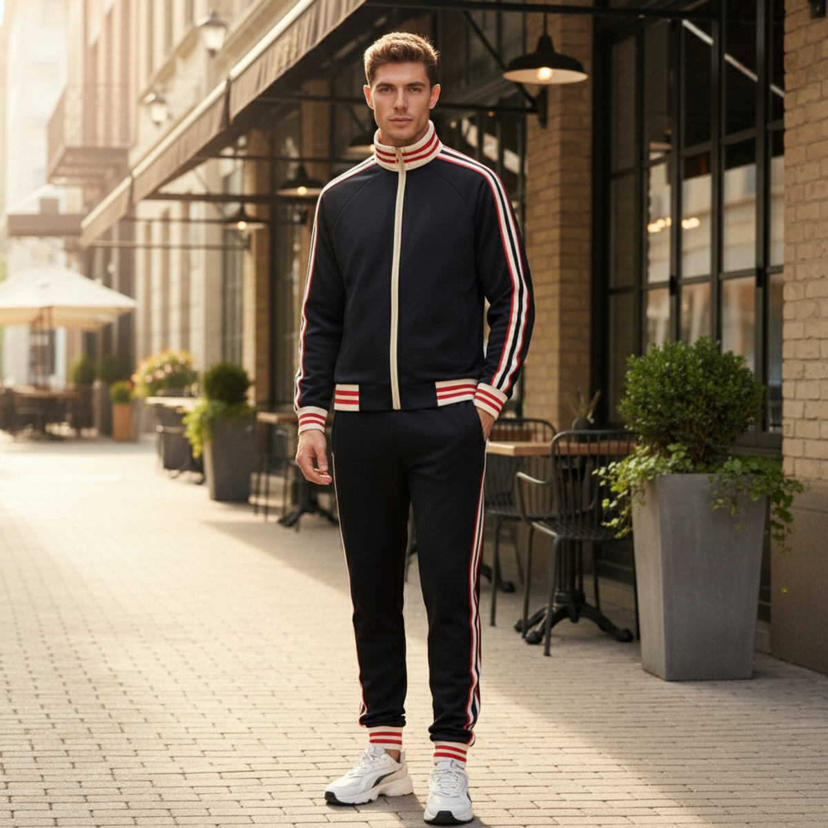 Men's Striped Tracksuit Set Zipper Jacket and Pants Casual Comfort 0