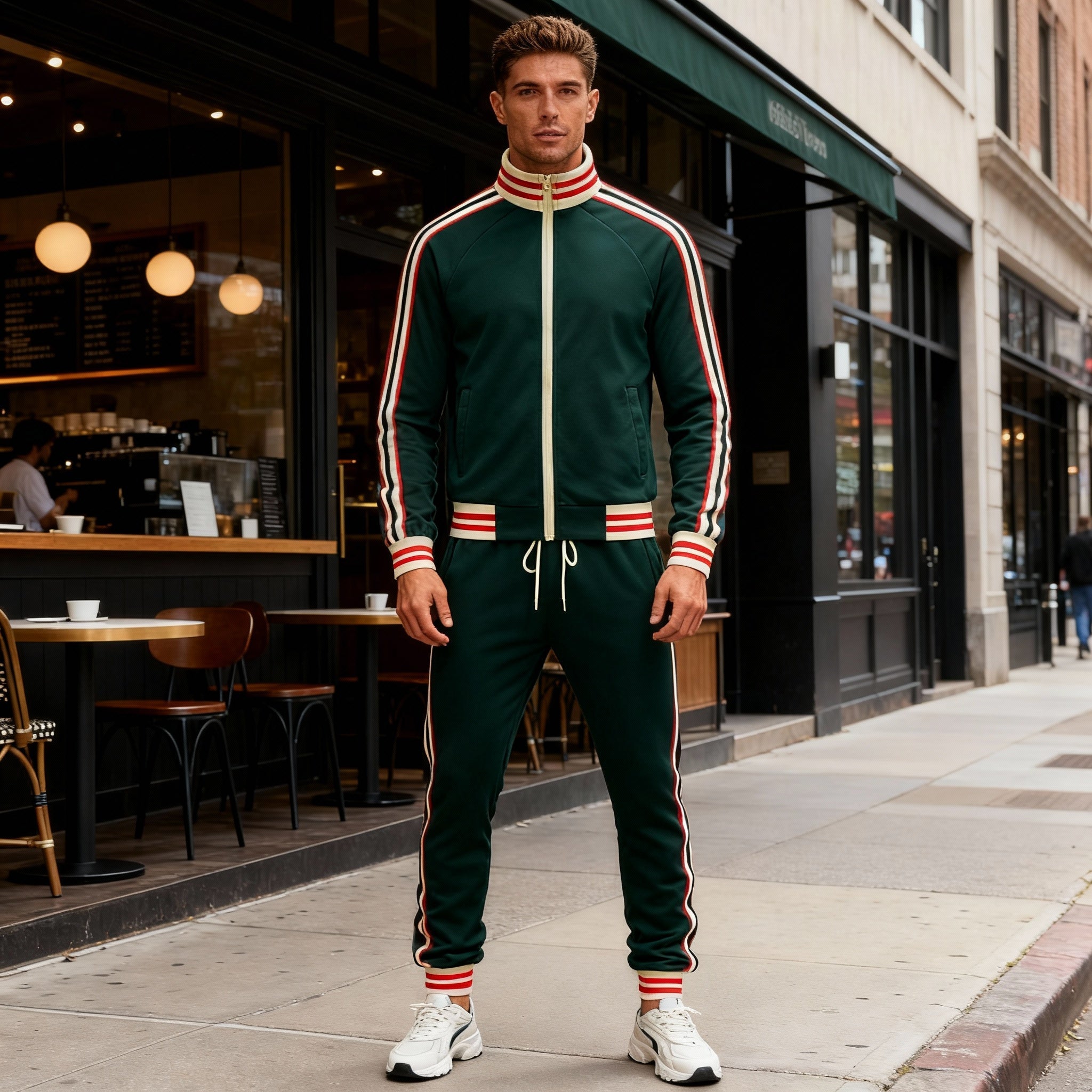 Men's Striped Tracksuit Set Zipper Jacket and Pants Casual Comfort 1