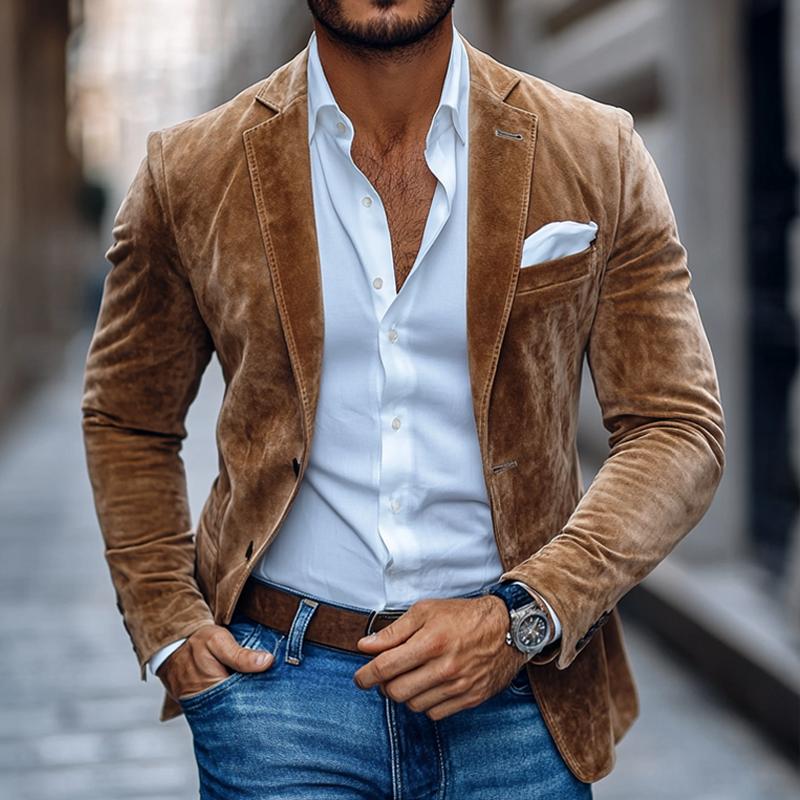 Men's Suede Blazer Slim Fit Elegant Style Versatile Sport Coat 0