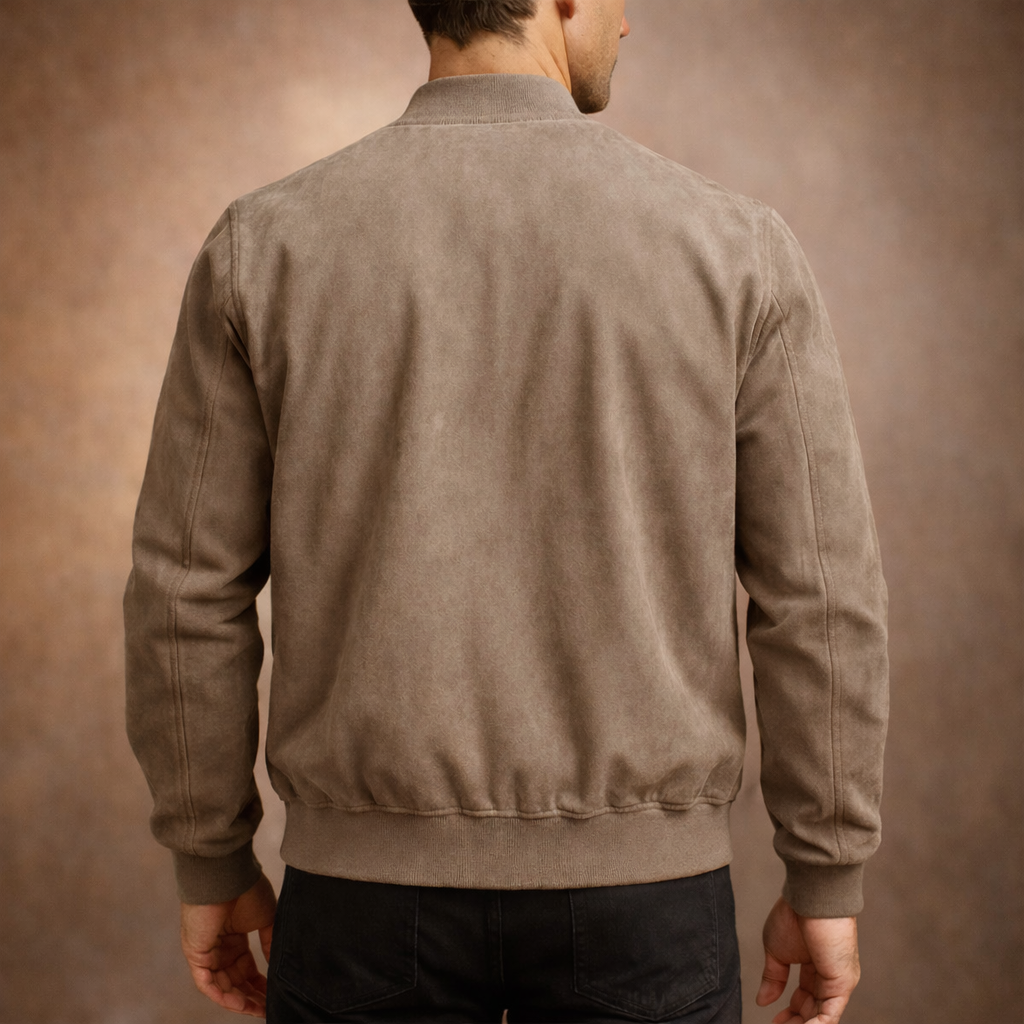 Men's Suede Bomber Jacket Lightweight Smart Casual Outerwear 3