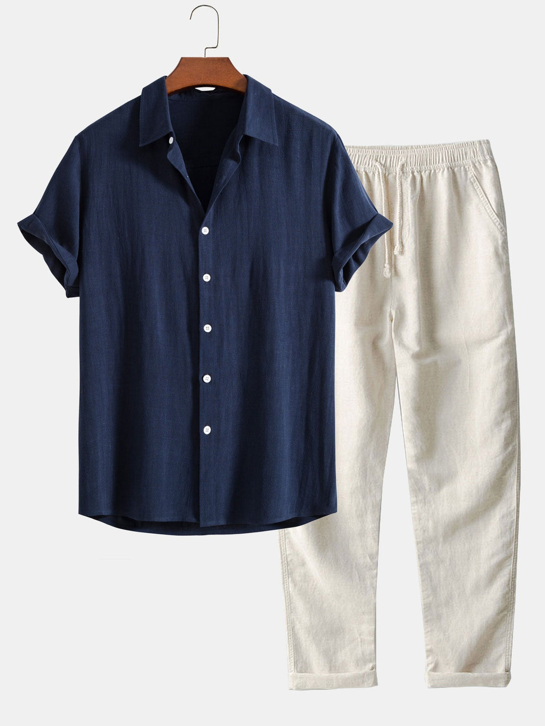 Men's Summer Set Short-Sleeved Shirt and Trousers Casual Relaxed Fit 0