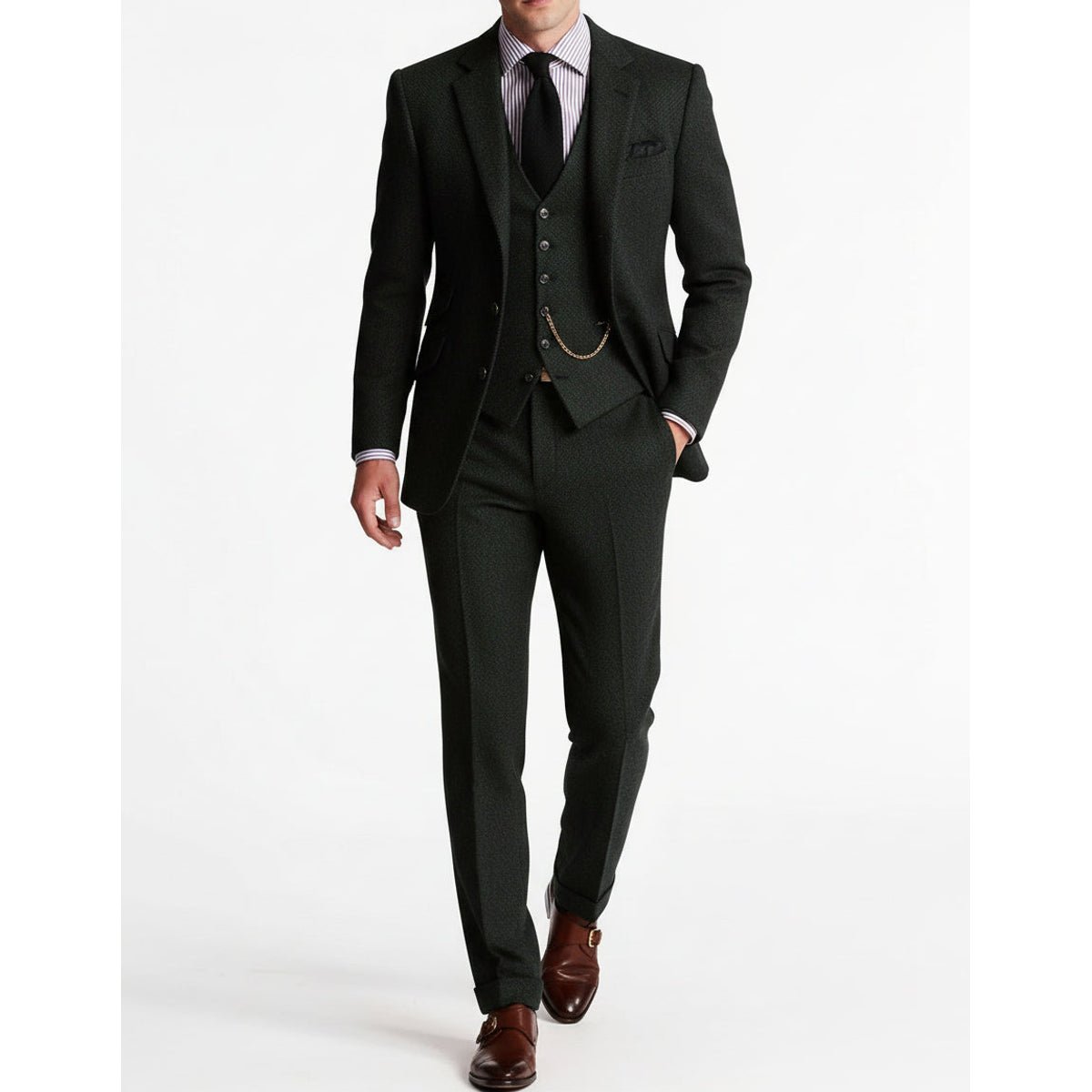 Men's Three-Piece Tweed Tuxedo Suit Set for Weddings and Formal Events 1