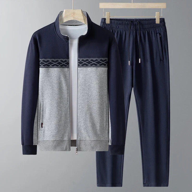 Men's Tracksuit Two Piece Set Zip Jacket Geometric Design Casual Style 1