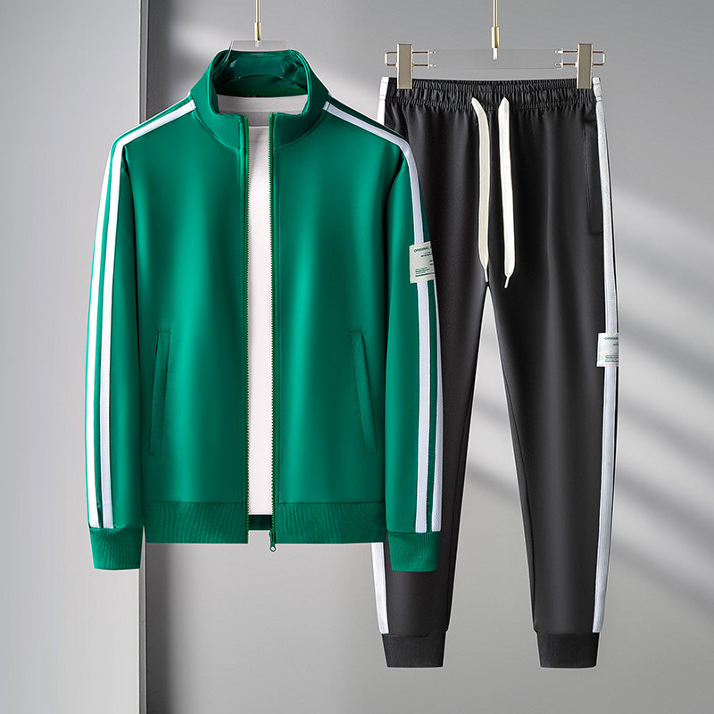 Men's Tracksuit Zip Up Two-Piece Set with Stripe Jacket and Jogger Pants 2