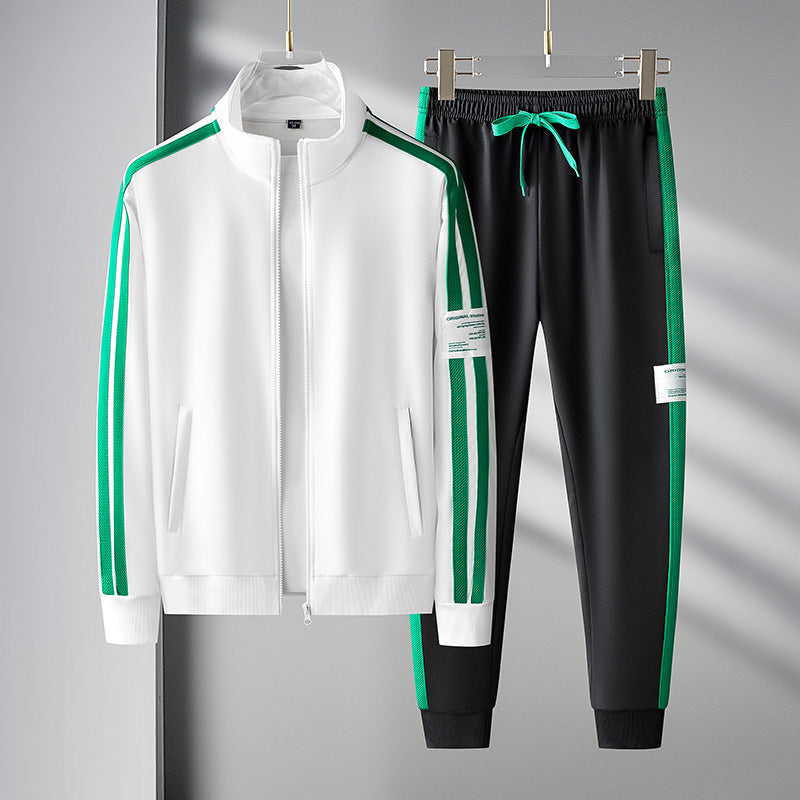 Men's Tracksuit Zip Up Two-Piece Set with Stripe Jacket and Jogger Pants 5