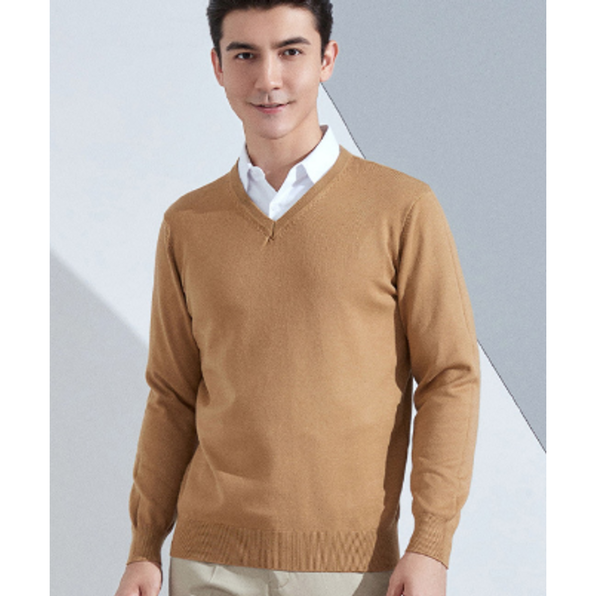Men's V Neck Slim Fit Sweater Elegant Wool Design Casual Versatile 6