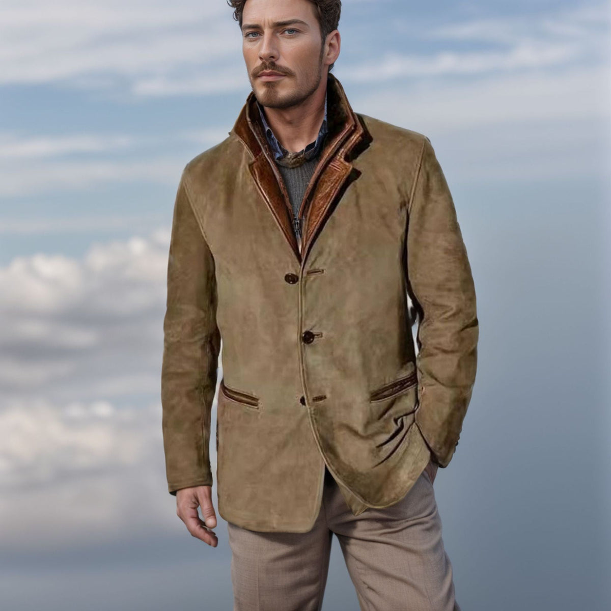 Men's Vintage Leather-Look Coat Classic Tailored Fit Elegant Style 0