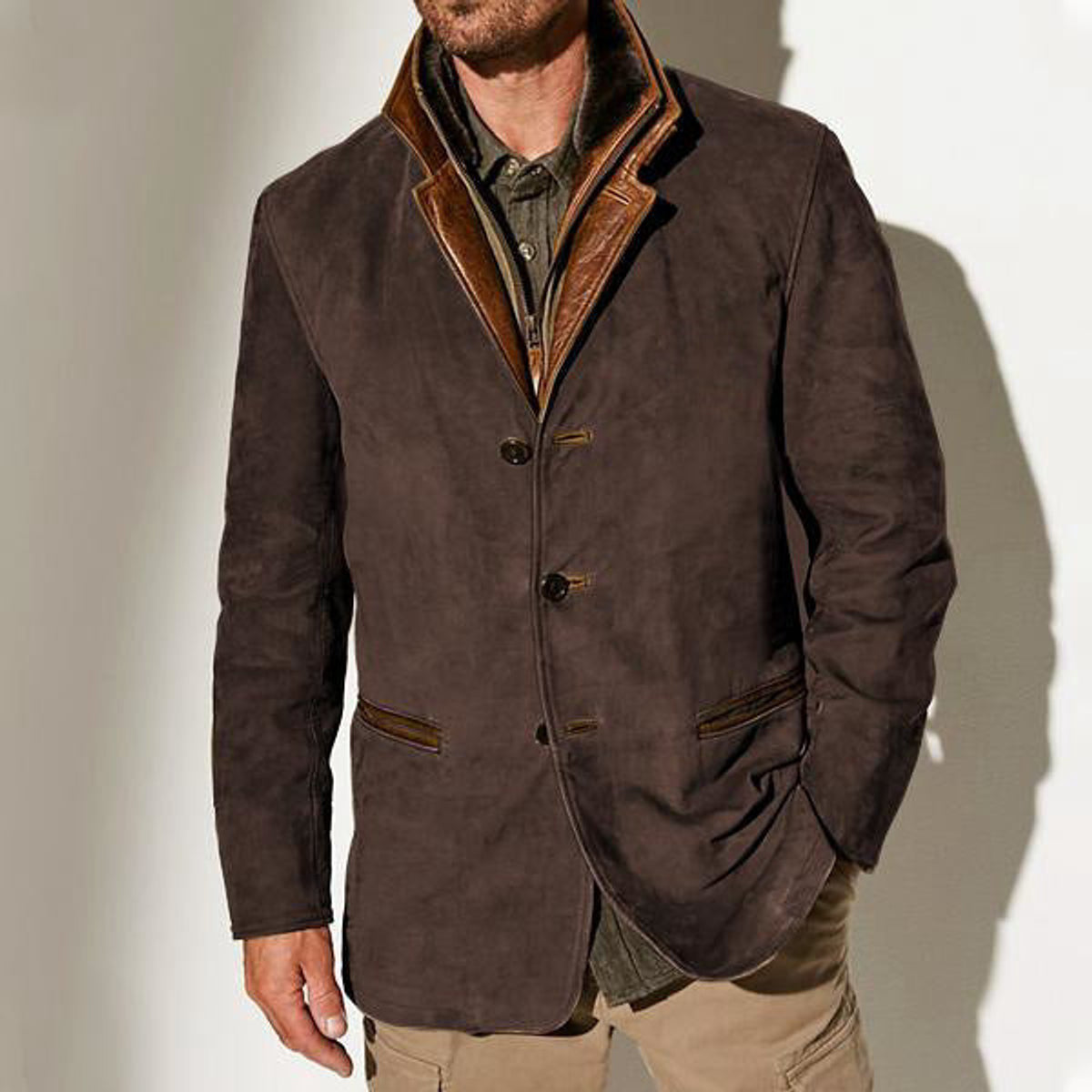 Men's Vintage Leather-Look Coat Classic Tailored Fit Elegant Style 5