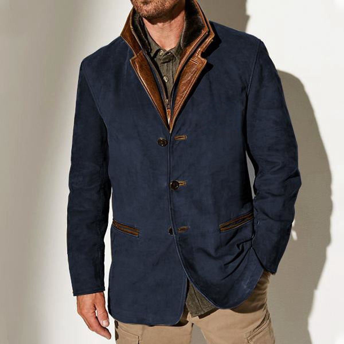Men's Vintage Leather-Look Coat Classic Tailored Fit Elegant Style 6