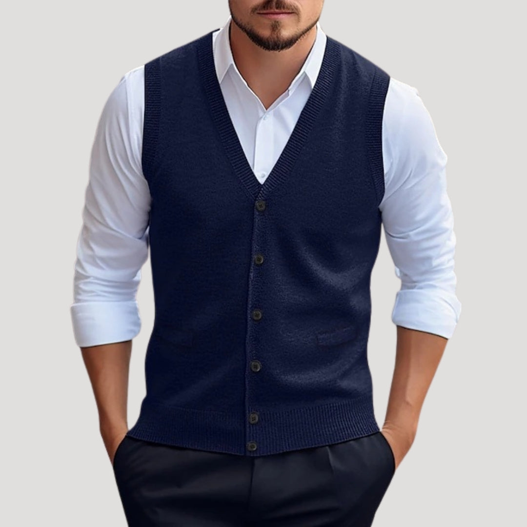 Men's Waistcoat Knitted Button Up Sleeveless Jumper Stylish Layering 0