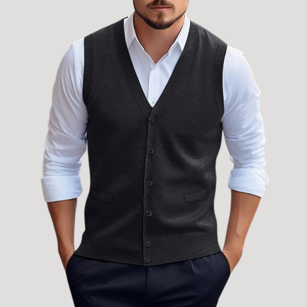 Men's Waistcoat Knitted Button Up Sleeveless Jumper Stylish Layering 1