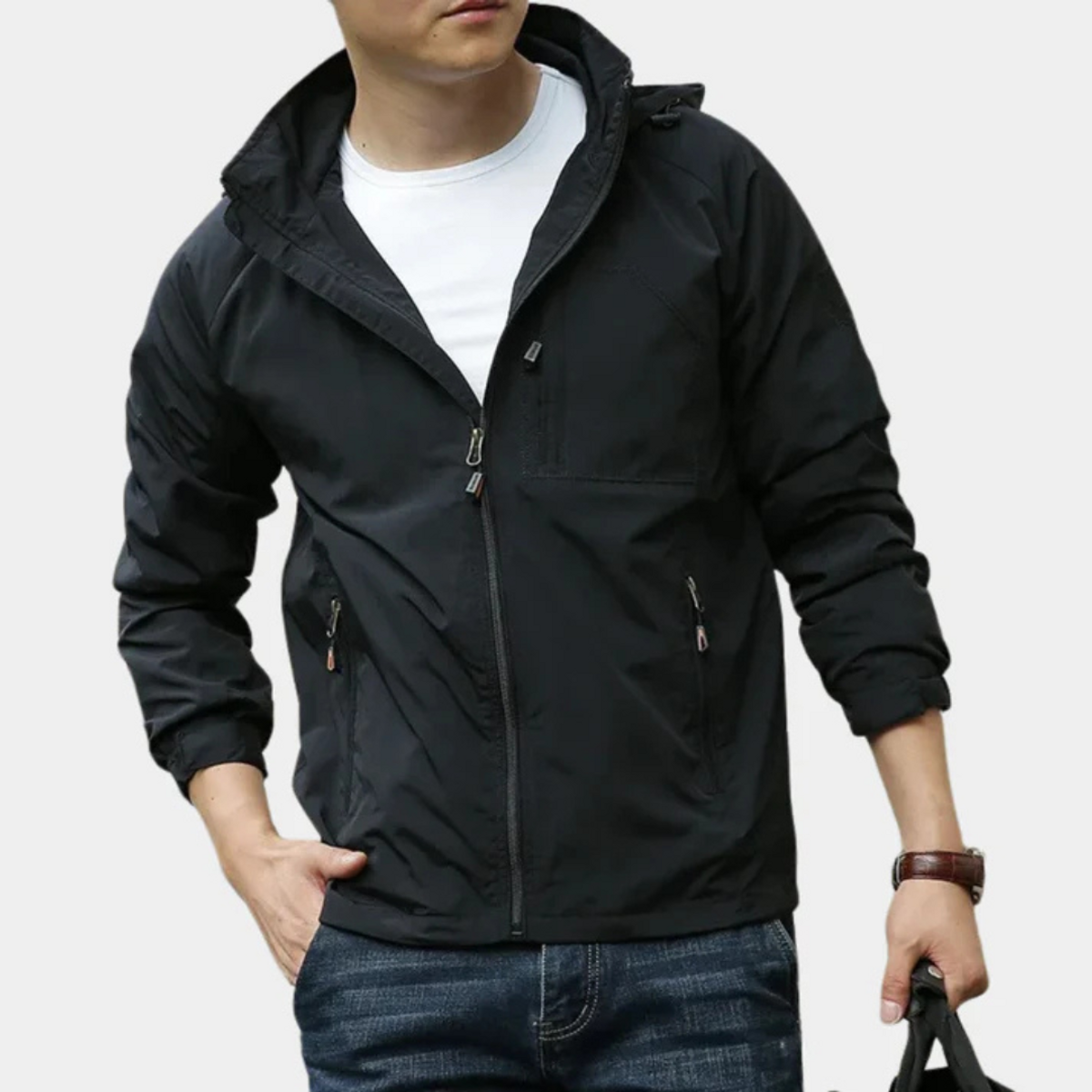 Men's Waterproof Jacket Cargo Zipper Stylish All-Weather Coat 3