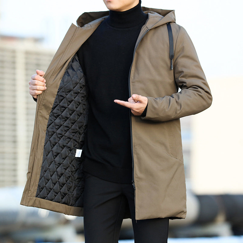 Men's Winter Coat Mid-Length Quilted Hooded Design for Modern Style 2