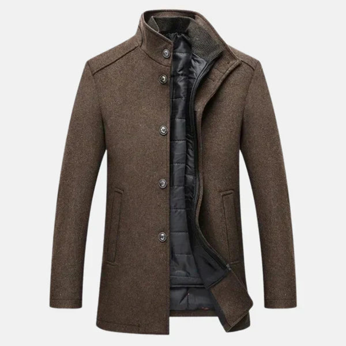 Men's Wool Coat Stand-Up Collar Elegant Warm Versatile Winter Overcoat 0