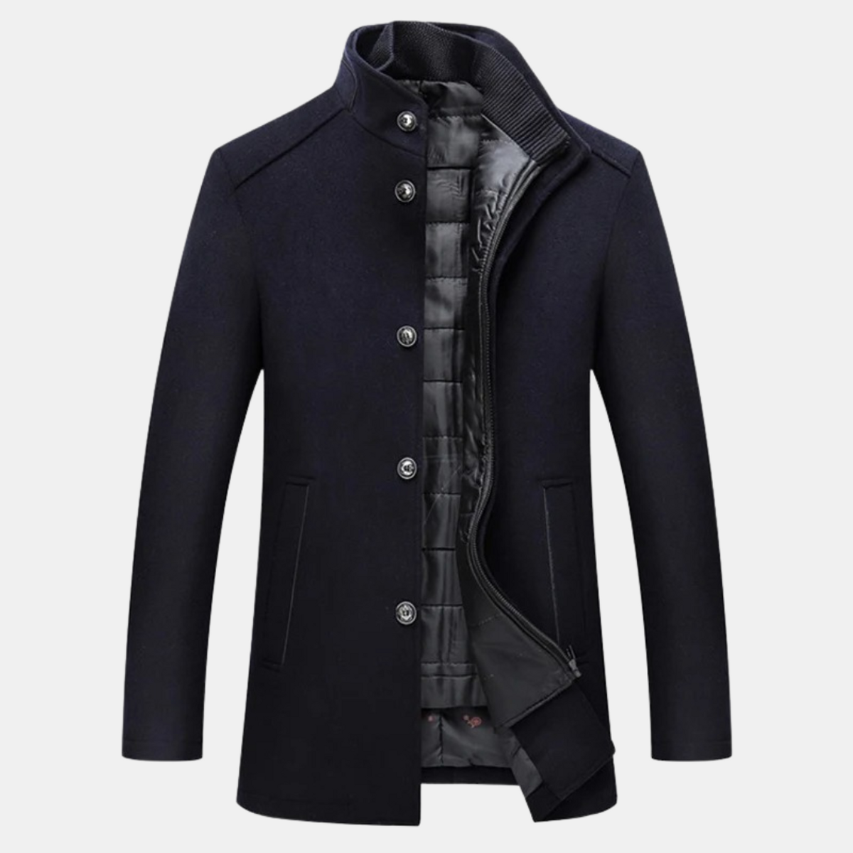 Men's Wool Coat Stand-Up Collar Elegant Warm Versatile Winter Overcoat 2