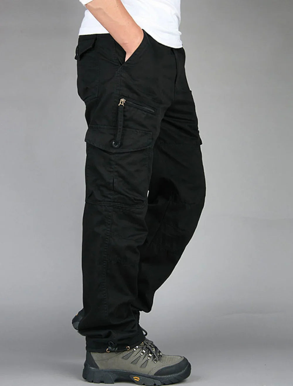 Mens Black Cargo Pants - High Waist, Relaxed Fit, Utility Pockets, Soft Durable Fabric 5