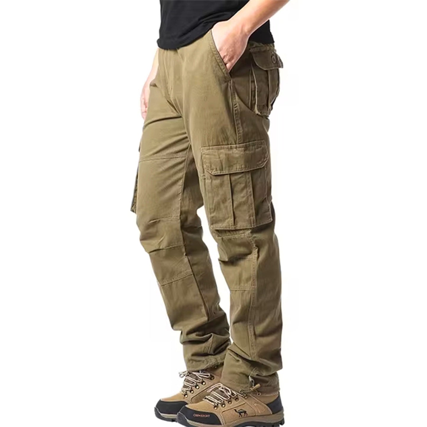 Mens Black Cargo Pants - High Waist, Relaxed Fit, Utility Pockets, Soft Fabric 6