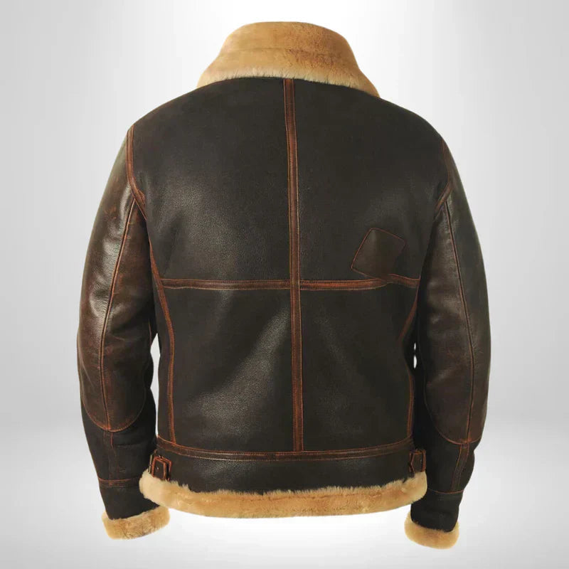 Mens Leather Aviator Jacket with Fur Collar Vintage Style Warmth 2