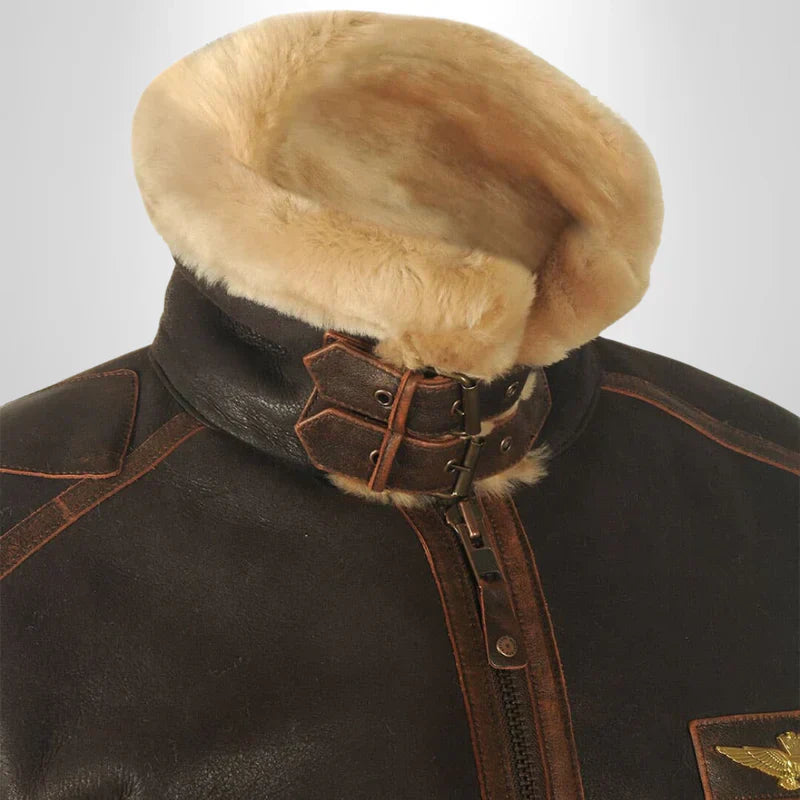 Mens Leather Aviator Jacket with Fur Collar Vintage Style Warmth 3