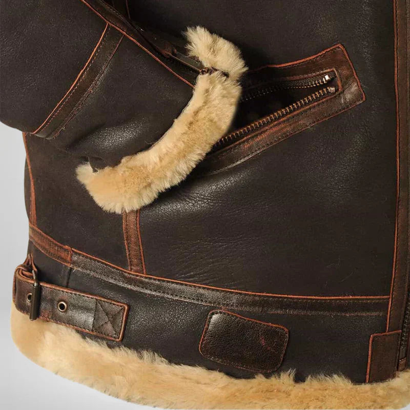 Mens Leather Aviator Jacket with Fur Collar Vintage Style Warmth 4