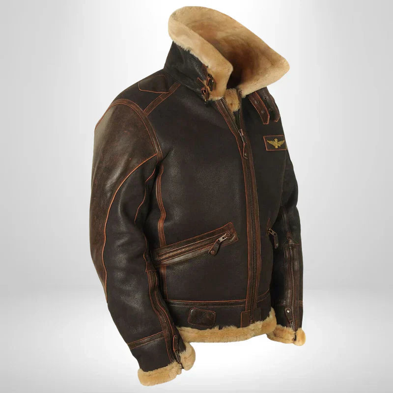 Mens Leather Aviator Jacket with Fur Collar Vintage Style Warmth 5
