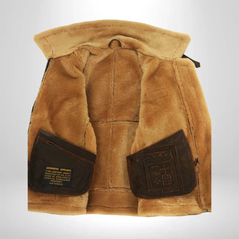 Mens Leather Aviator Jacket with Fur Collar Vintage Style Warmth 6