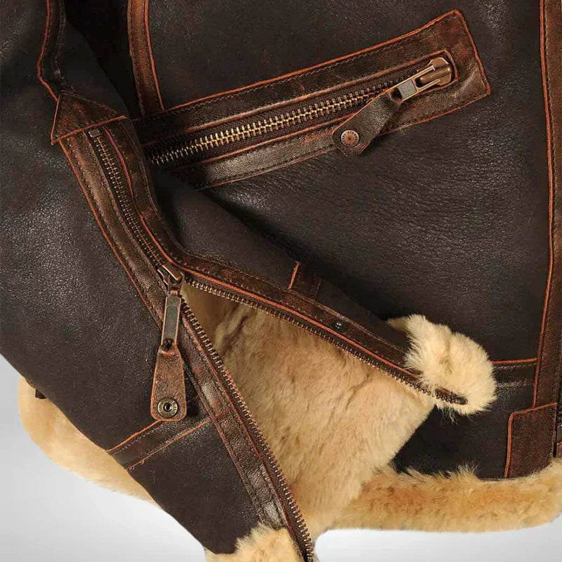Mens Leather Aviator Jacket with Fur Collar Vintage Style Warmth 7