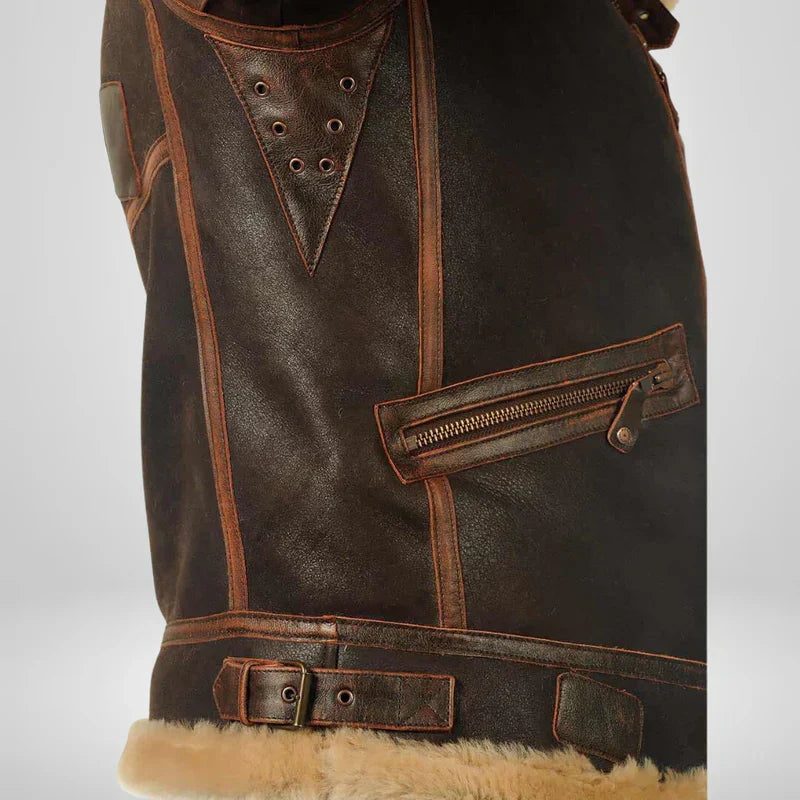 Mens Leather Aviator Jacket with Fur Collar Vintage Style Warmth 8