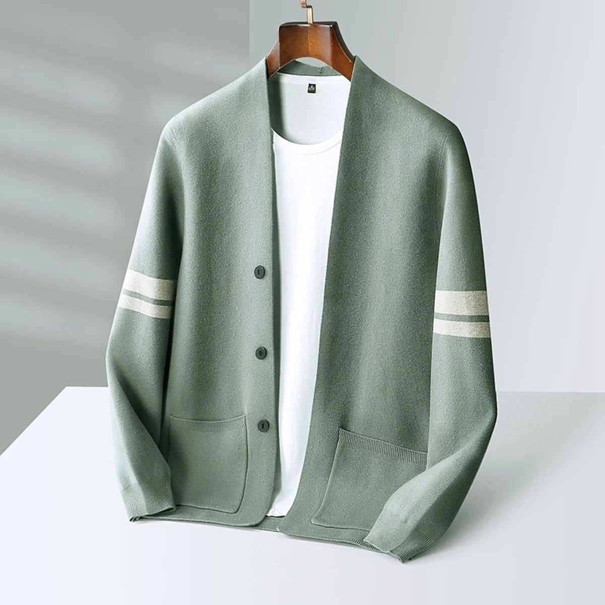 Merino Wool Blend Cardigan Lightweight Minimalist Design with Pockets 2