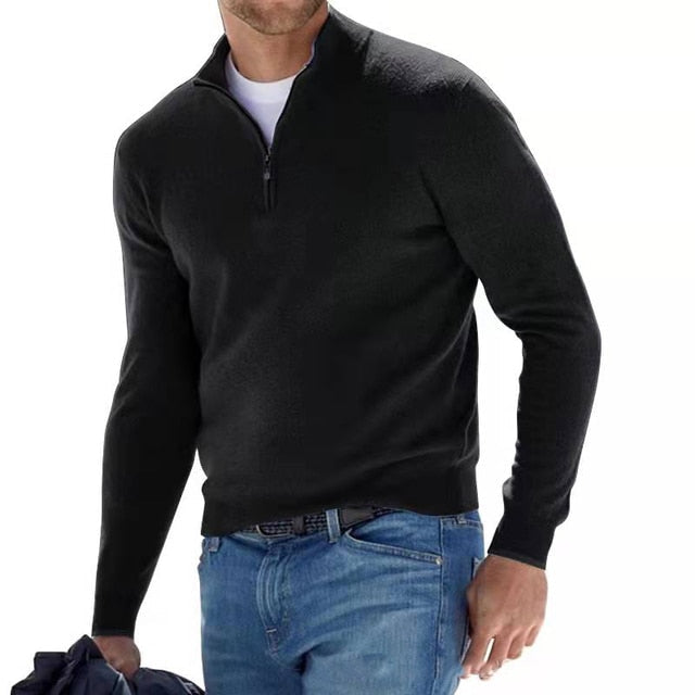 Merino Wool Pullover Men V-Neck Zipper Casual Stylish Warmth 1