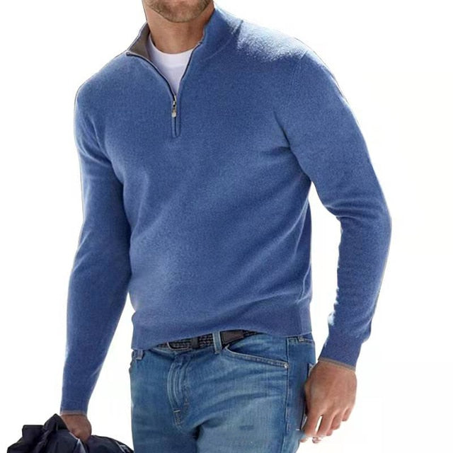 Merino Wool Pullover Men V-Neck Zipper Casual Stylish Warmth 2