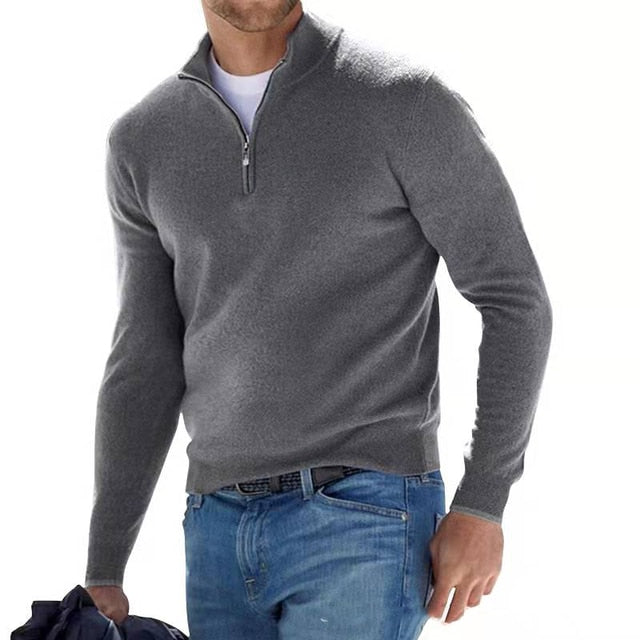 Merino Wool Pullover Men V-Neck Zipper Casual Stylish Warmth 3