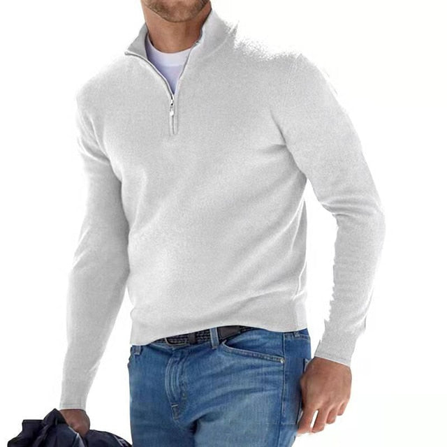 Merino Wool Pullover Men V-Neck Zipper Casual Stylish Warmth 6